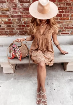 Azurowa Sukienka Boho Bethy Camelowa