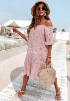 Azurowa Sukienka Hiszpanka Boho Eldora Pudrowy Roz