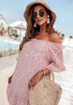 Azurowa Sukienka Hiszpanka Boho Eldora Pudrowy Roz