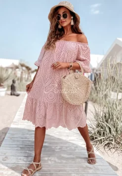 Azurowa Sukienka Hiszpanka Boho Eldora Pudrowy Roz