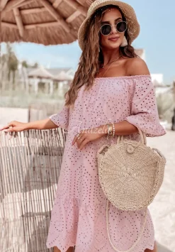 Azurowa Sukienka Hiszpanka Boho Eldora Pudrowy Roz