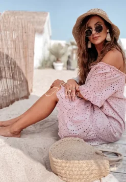 Azurowa Sukienka Hiszpanka Boho Eldora Pudrowy Roz