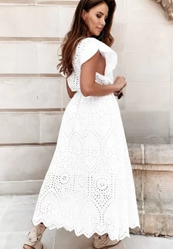 Azurowa Sukienka Maxi Boho Besella Biala