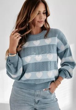 Azurowy Sweter W Serca I Heart This Niebieski