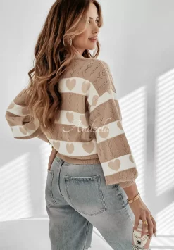 Azurowy Sweter W Serca I Heart This Camelowy