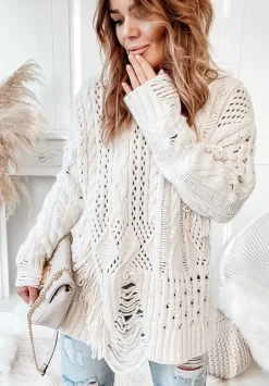 Azurowy Sweter Z Przetarciami Cocomore Riani Ecru