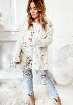 Azurowy Sweter Z Przetarciami Cocomore Riani Ecru