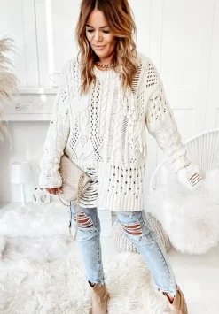 Azurowy Sweter Z Przetarciami Cocomore Riani Ecru