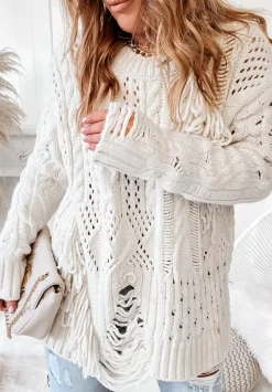Azurowy Sweter Z Przetarciami Cocomore Riani Ecru