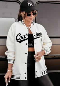 Bluza Bejsbolowka Z Napisem Cowboys Ecru