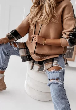 Bluza Oversize W Krate Z Kapturem Johnson Camelowa