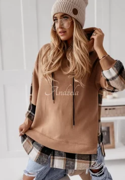 Bluza Oversize W Krate Z Kapturem Johnson Camelowa