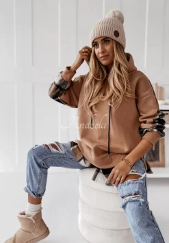 Bluza Oversize W Krate Z Kapturem Johnson Camelowa