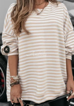 Bluza Oversize W Paski Stripes All The Ultimate Bialo-Bezowa