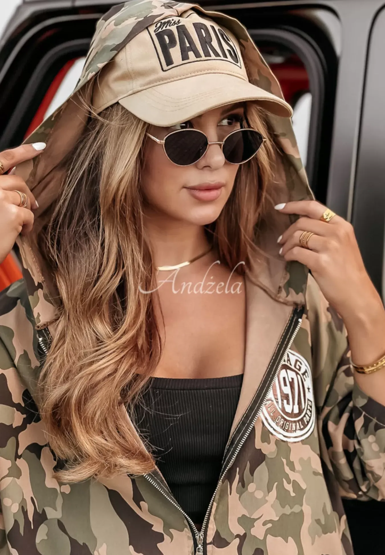 Bluza We Wzor Moro Vintage Look Camelowa