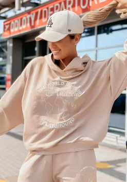 Bluza Z Nadrukiem Travel With Me Bezowa