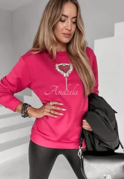 Bluza Z Ozdobna Aplikacja Serca Love So Much Fuksjowa