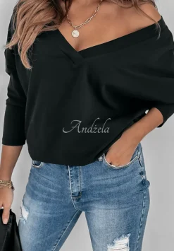 Bluzka Oversize Z Dekoltem The Base Czarna