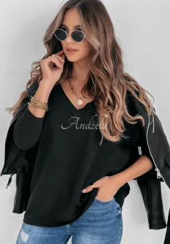 Bluzka Oversize Z Dekoltem The Base Czarna