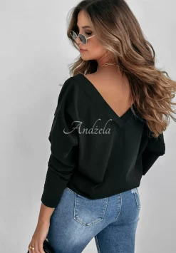 Bluzka Oversize Z Dekoltem The Base Czarna