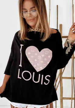 Bluzka Oversize Z Nadrukiem I Love Louis Czarna
