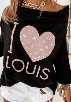 Bluzka Oversize Z Nadrukiem I Love Louis Czarna
