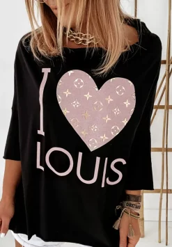 Bluzka Oversize Z Nadrukiem I Love Louis Czarna