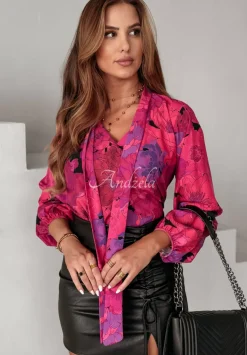 Bluzka W Kwiaty Z Wiazaniem Garden Glamour Rozowa