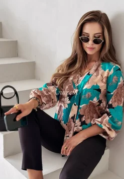 Bluzka W Kwiaty Z Wiazaniem Garden Glamour Bezowa