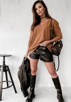 Bluzka Z Dekoltem W Serek Amore Ciemny Camel