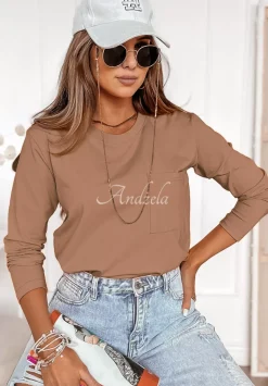 Bluzka Z Dlugim Rekawem Pocket Camelowa