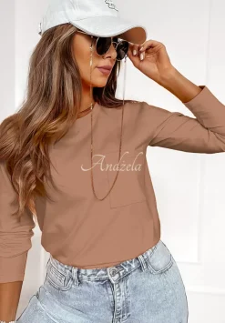 Bluzka Z Dlugim Rekawem Pocket Camelowa