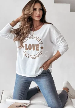 Bluzka Z Nadrukiem All You Need Is Love Ecru