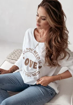 Bluzka Z Nadrukiem All You Need Is Love Ecru