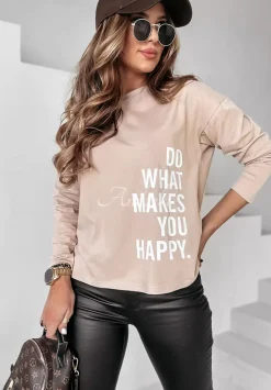 Bluzka Z Nadrukiem Do What Makes You Happy Bezowa