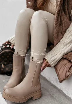 Botki Z Imitacji Skory First Step Bezowe