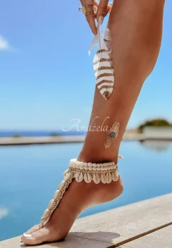 Bransoletka Na Kostke Z Perelkami I Muszelkami Hand Made Bali Jasnobezowa