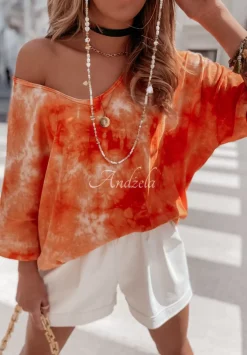 Dekatyzowany T-Shirt Oversize Delimara Pomaranczowy