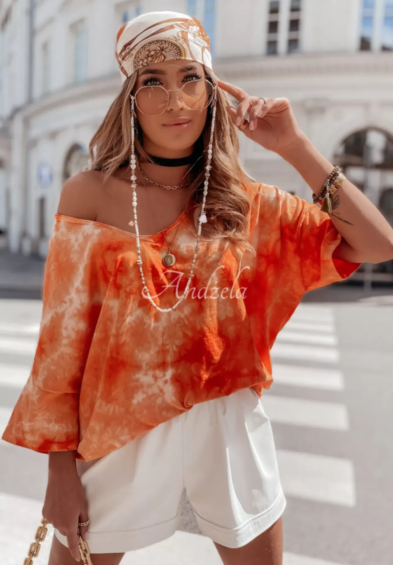 Dekatyzowany T-Shirt Oversize Delimara Pomaranczowy