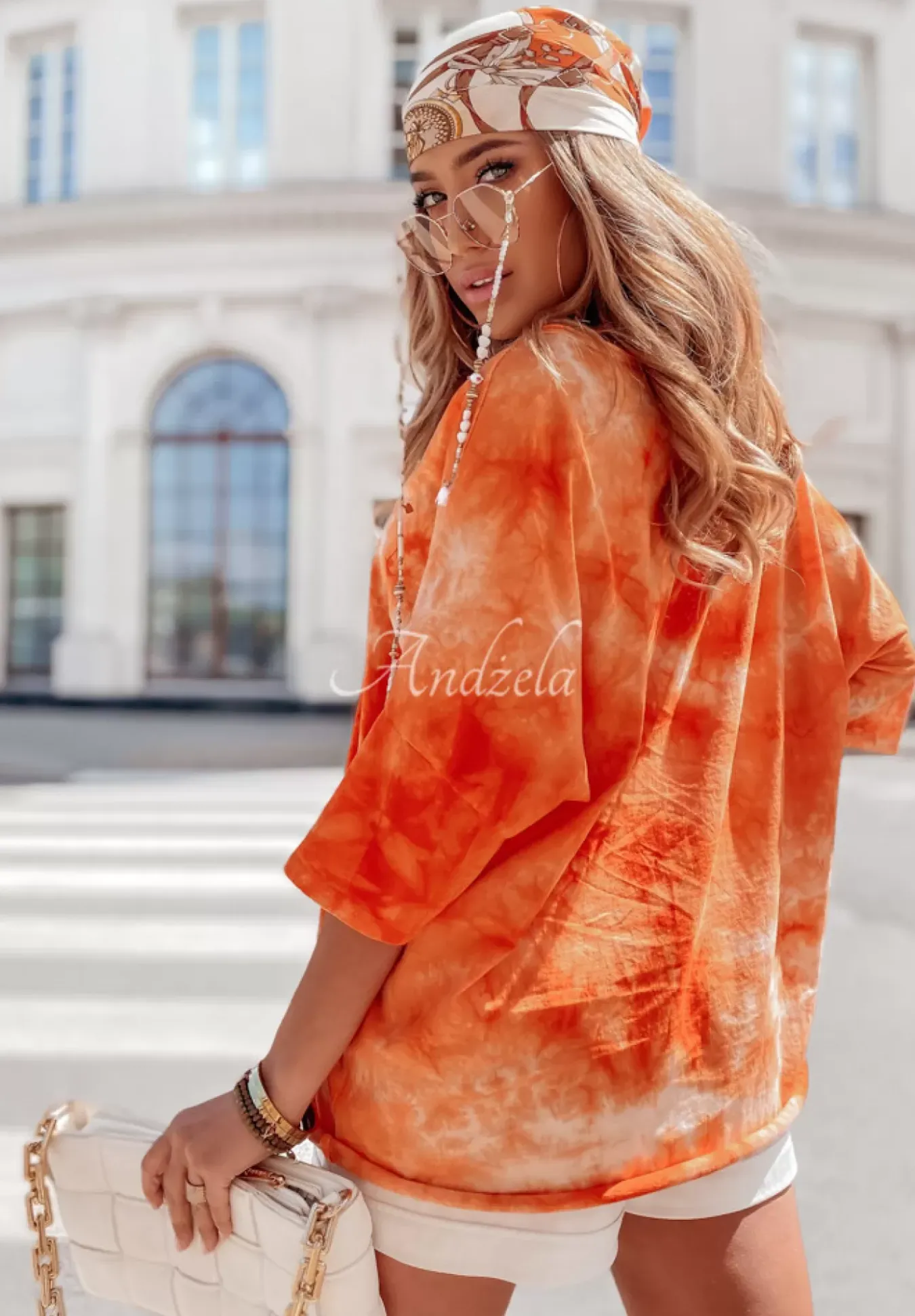 Dekatyzowany T-Shirt Oversize Delimara Pomaranczowy