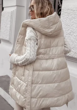 Dluga Dwustronna Kamizelka Z Futerkiem Zero Degrees Bezowa