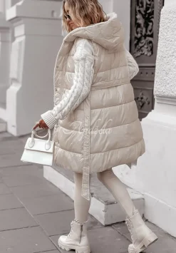 Dluga Dwustronna Kamizelka Z Futerkiem Zero Degrees Bezowa