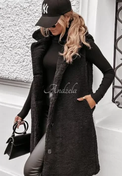Dluga Kamizelka Z Imitacji Kozucha Winter Ice Czarna