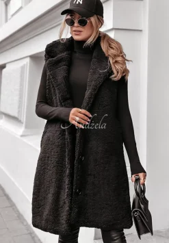 Dluga Kamizelka Z Imitacji Kozucha Winter Ice Czarna