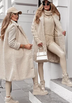 Dluga Kamizelka Z Imitacji Kozucha Winter Ice Bezowa