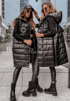 Dluga Pikowana Kamizelka Hello Beauty Czarna