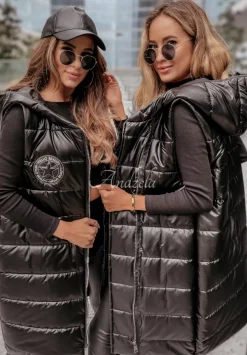 Dluga Pikowana Kamizelka Hello Beauty Czarna