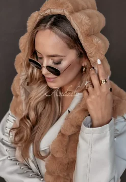 Dluga Pikowana Kamizelka Z Imitacji Futra Winterland Camelowa