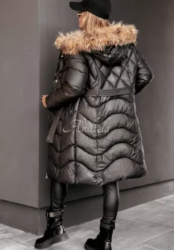 Dluga Pikowana Kurtka Z Futerkiem Hello Cold Days Czarna