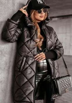 Dluga Pikowana Kurtka Z Kapturem Feeling Of Winter Czarna